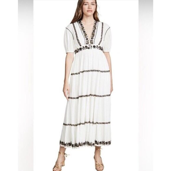 Ulla Johnson Handmade Boho White Beaded Maxi Dress Small - Picture 3 of 16